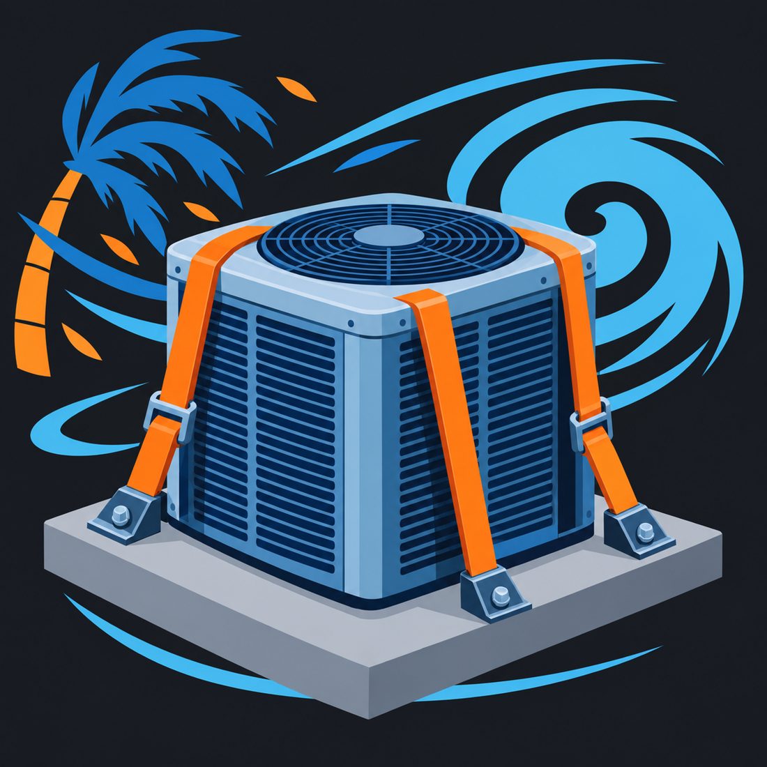 Illustration of a hurricane strap holding down an AC unit for a Palm Beach Gardens, FL home