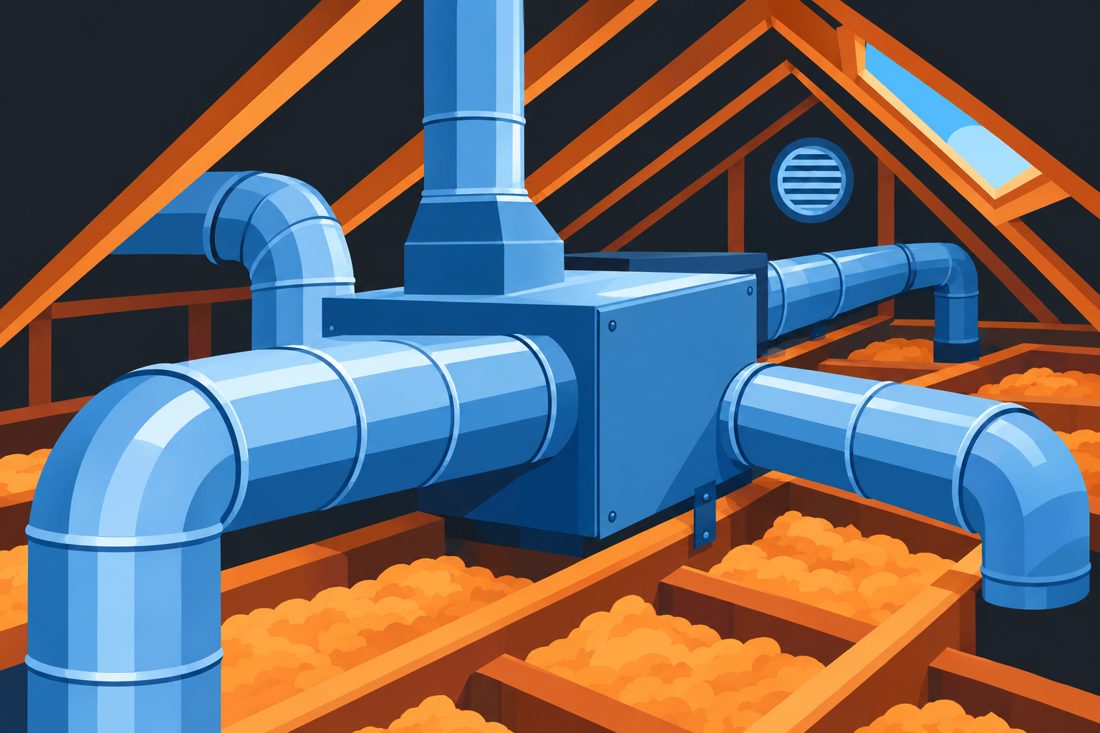 Illustration of a duct system in an attic for a Palm Beach Gardens, FL home